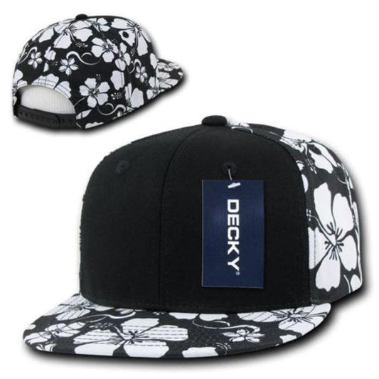 1 Dozen Decky Solid Black Panel Floral Hawaiian Cotton Snapback Hats Wholesale-