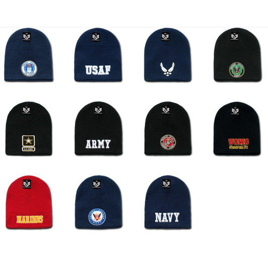 1 Dozen Embroidered Military Short Beanies Knit Caps Hats Wholesale Lots-
