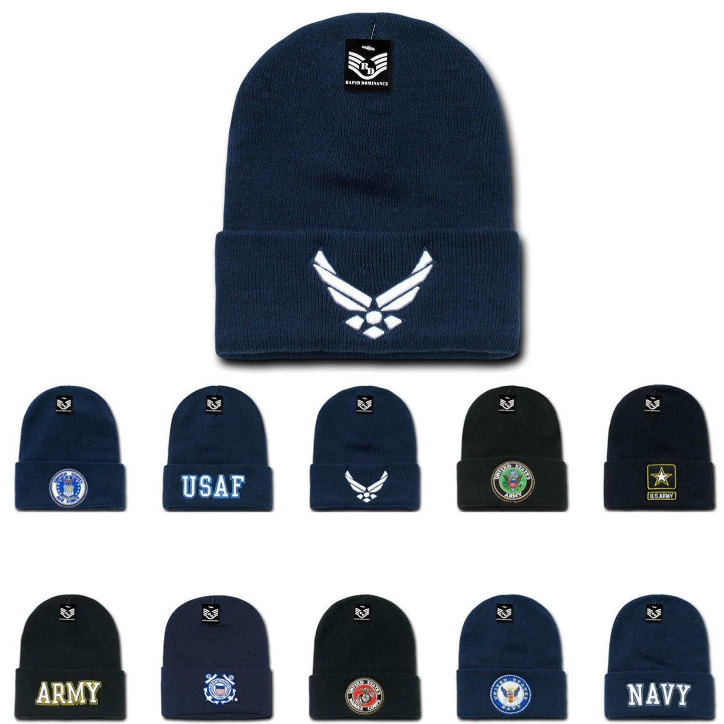 1 Dozen Embroidered US Military Logo Beanie Beanies Long Knit Caps Wholesale Lots-