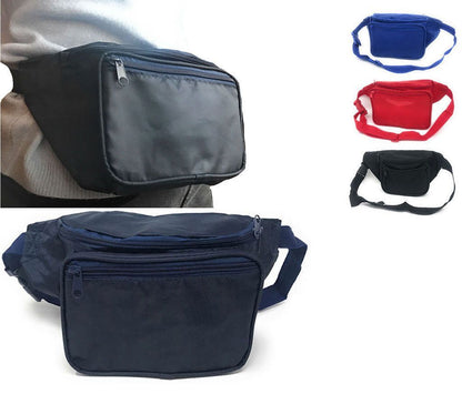 1 Dozen Fanny Pack Man Purse Travel Pouch Bag Money Holder 3 Pockets 42inch Wholesale Bulk-Black-