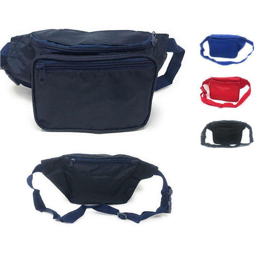 1 Dozen Fanny Pack Man Purse Travel Pouch Bag Money Holder 3 Pockets 42inch Wholesale Bulk-Black-