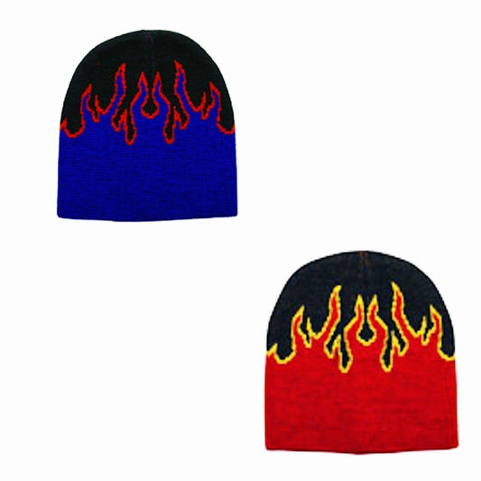 1 Dozen Flames Fire Warm Winter Beanies Hats Caps Skull Ski Wholesale Lot Bulk-Royal/Black-