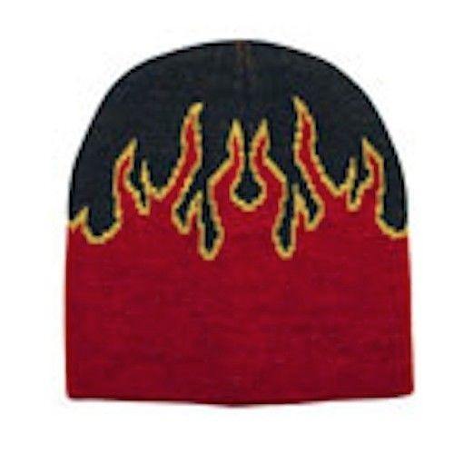 1 Dozen Flames Fire Warm Winter Beanies Hats Caps Skull Ski Wholesale Lot Bulk-Red/Black-
