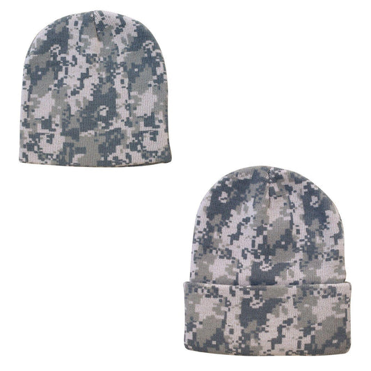1 Dozen Grey Pixel Camo Camouflage Winter Beanies Hats Caps Wholesale Lot-