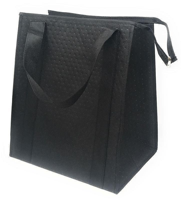 1 Dozen Large Big Thermo Insulated Reusable Grocery Shopping Tote Bags Lunch Cooler Box Wholesale Bulk-BLACK-