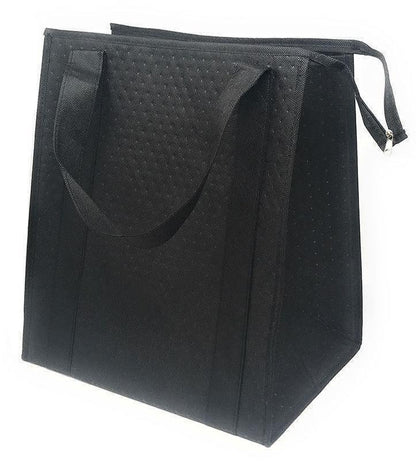 1 Dozen Large Big Thermo Insulated Reusable Grocery Shopping Tote Bags Lunch Cooler Box Wholesale Bulk-BLACK-