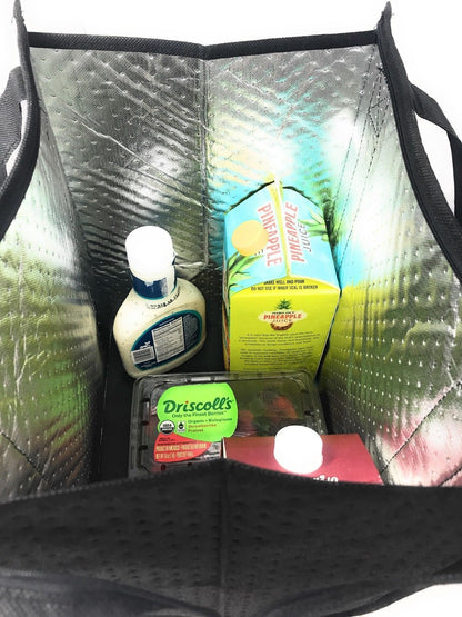 1 Dozen Large Big Thermo Insulated Reusable Grocery Shopping Tote Bags Lunch Cooler Box Wholesale Bulk-BLACK-