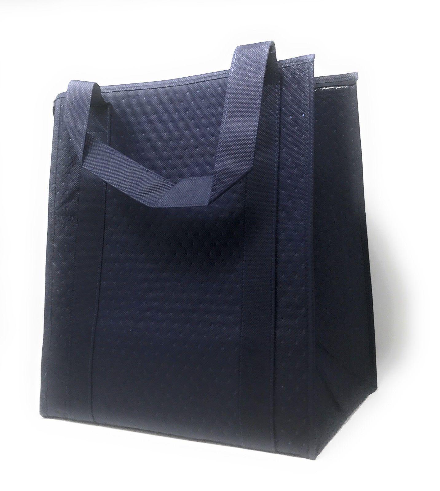 1 Dozen Large Big Thermo Insulated Reusable Grocery Shopping Tote Bags Lunch Cooler Box Wholesale Bulk-BLACK-