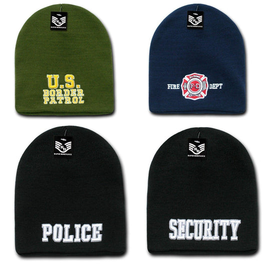 1 Dozen Law Enforcement Short Beanies Knit Caps Hats Wholesale Lots-Police - Black-