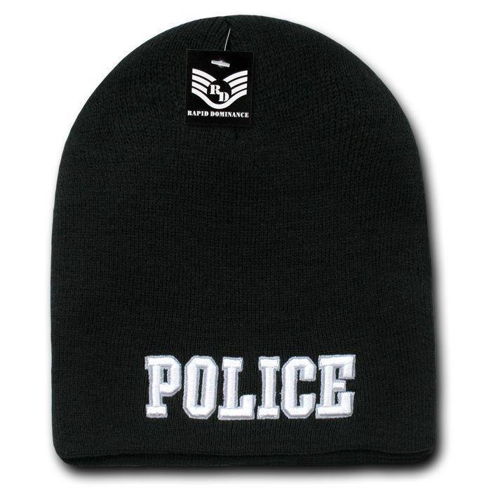 1 Dozen Law Enforcement Short Beanies Knit Caps Hats Wholesale Lots-Police - Black-