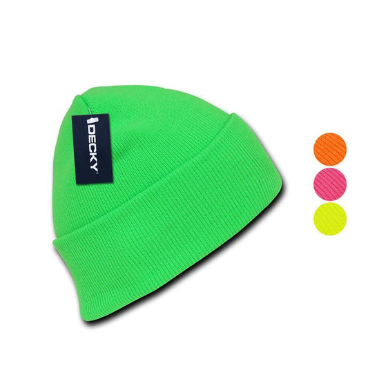 1 Dozen Neon Long Cuffed Beanies Knit Caps Hats Ski Skull Wholesale Lot-