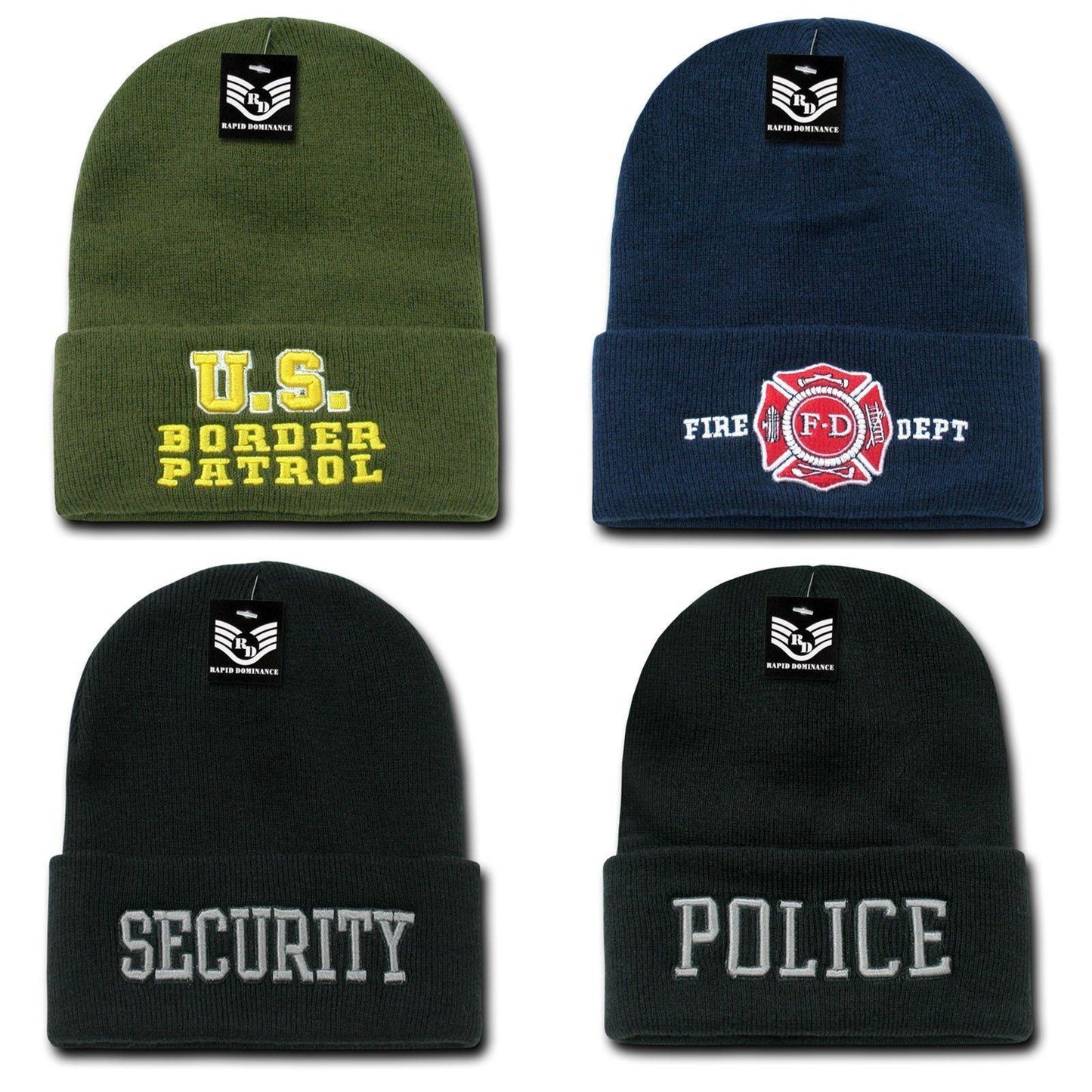 Rapid Dominance 1 Dozen Police Fire Dept Security Sheriff Border Patrol Long Cuffed Knit Beanies-Fire Department - Navy-