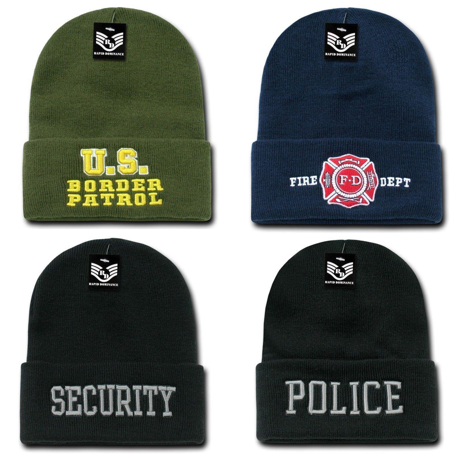Rapid Dominance 1 Dozen Police Fire Dept Security Sheriff Border Patrol Long Cuffed Knit Beanies-Fire Department - Navy-