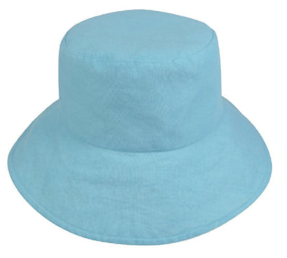 1 Dozen Ponytail Reversible Bucket Caps Hats Ramie Cotton Wholesale Bulk-LT.BLUE/IVORY-