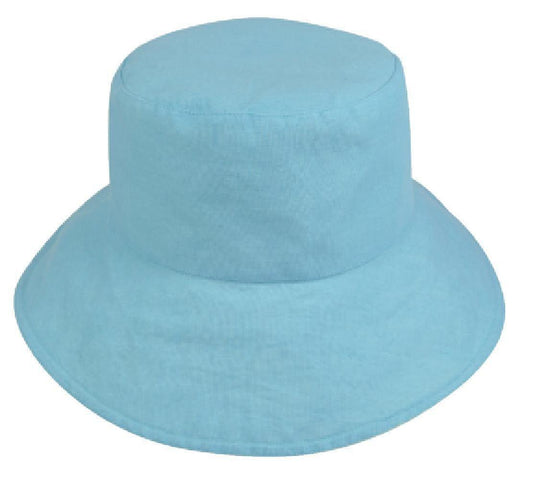 1 Dozen Ponytail Reversible Bucket Caps Hats Ramie Cotton Wholesale Bulk-LT.BLUE/IVORY-