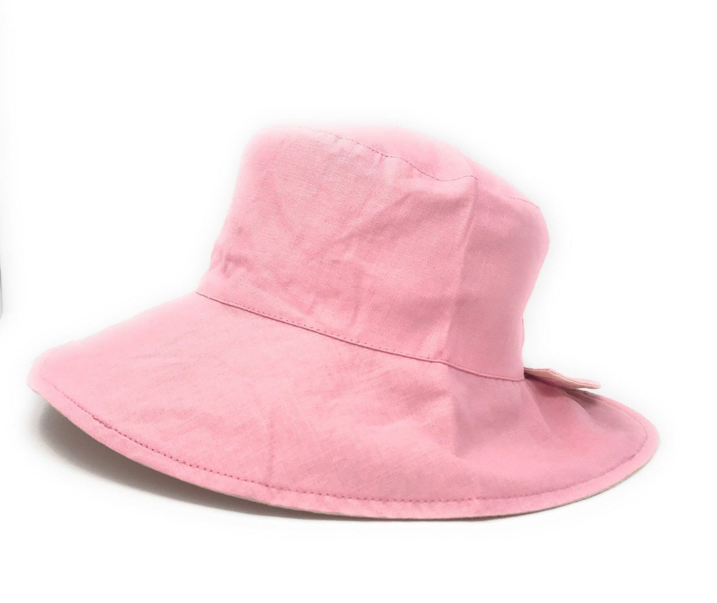 1 Dozen Ponytail Reversible Bucket Caps Hats Ramie Cotton Wholesale Bulk-LT.PINK/IVORY-