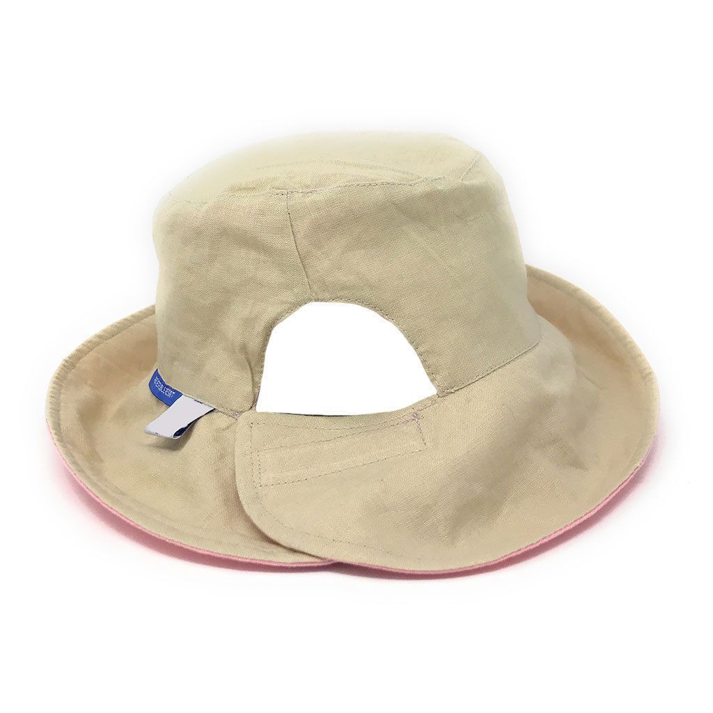 1 Dozen Ponytail Reversible Bucket Caps Hats Ramie Cotton Wholesale Bulk-LT.PINK/IVORY-