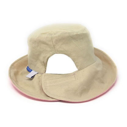 1 Dozen Ponytail Reversible Bucket Caps Hats Ramie Cotton Wholesale Bulk-LT.PINK/IVORY-