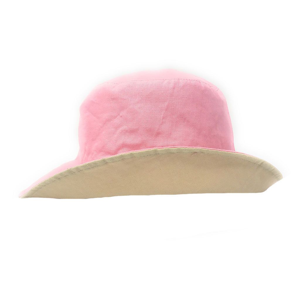 1 Dozen Ponytail Reversible Bucket Caps Hats Ramie Cotton Wholesale Bulk-LT.PINK/IVORY-