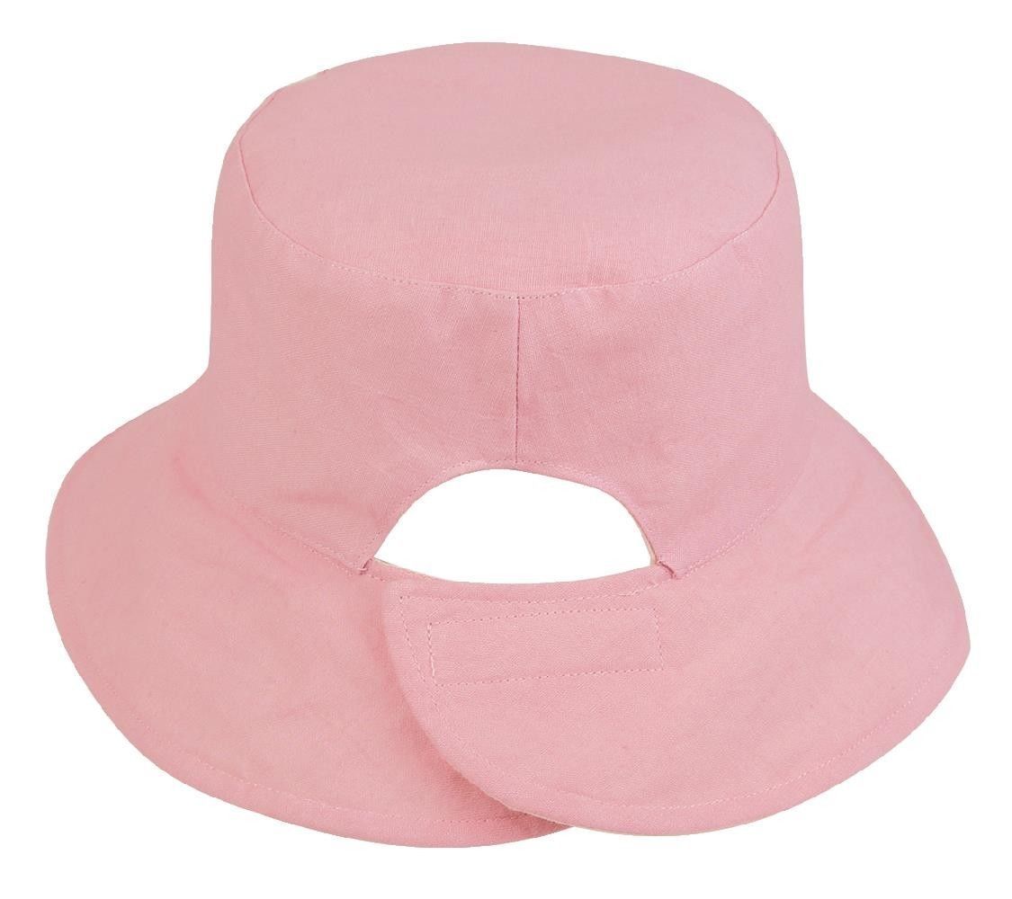 1 Dozen Ponytail Reversible Bucket Caps Hats Ramie Cotton Wholesale Bulk-LT.PINK/IVORY-