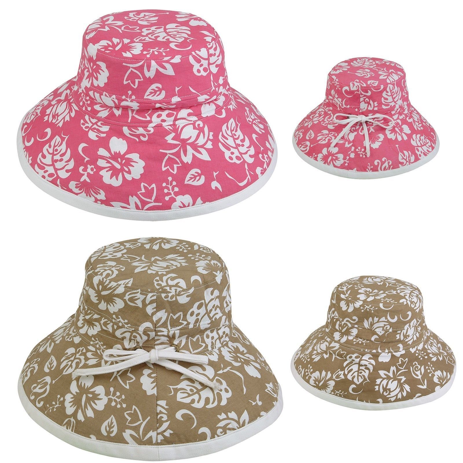 1 Dozen Summer Printed Floral Sun Bucket Caps Hats Cotton Ribbon Ties Wholesale-Hot Pink/White Floral-