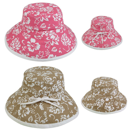 1 Dozen Summer Printed Floral Sun Bucket Caps Hats Cotton Ribbon Ties Wholesale-Hot Pink/White Floral-
