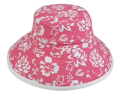 1 Dozen Summer Printed Floral Sun Bucket Caps Hats Cotton Ribbon Ties Wholesale-Hot Pink/White Floral-