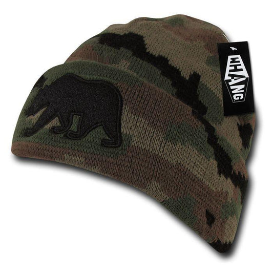 1 Dozen Whang California Republic Cali Bear Camo Cuff Beanies Hats Wholesale Lots-
