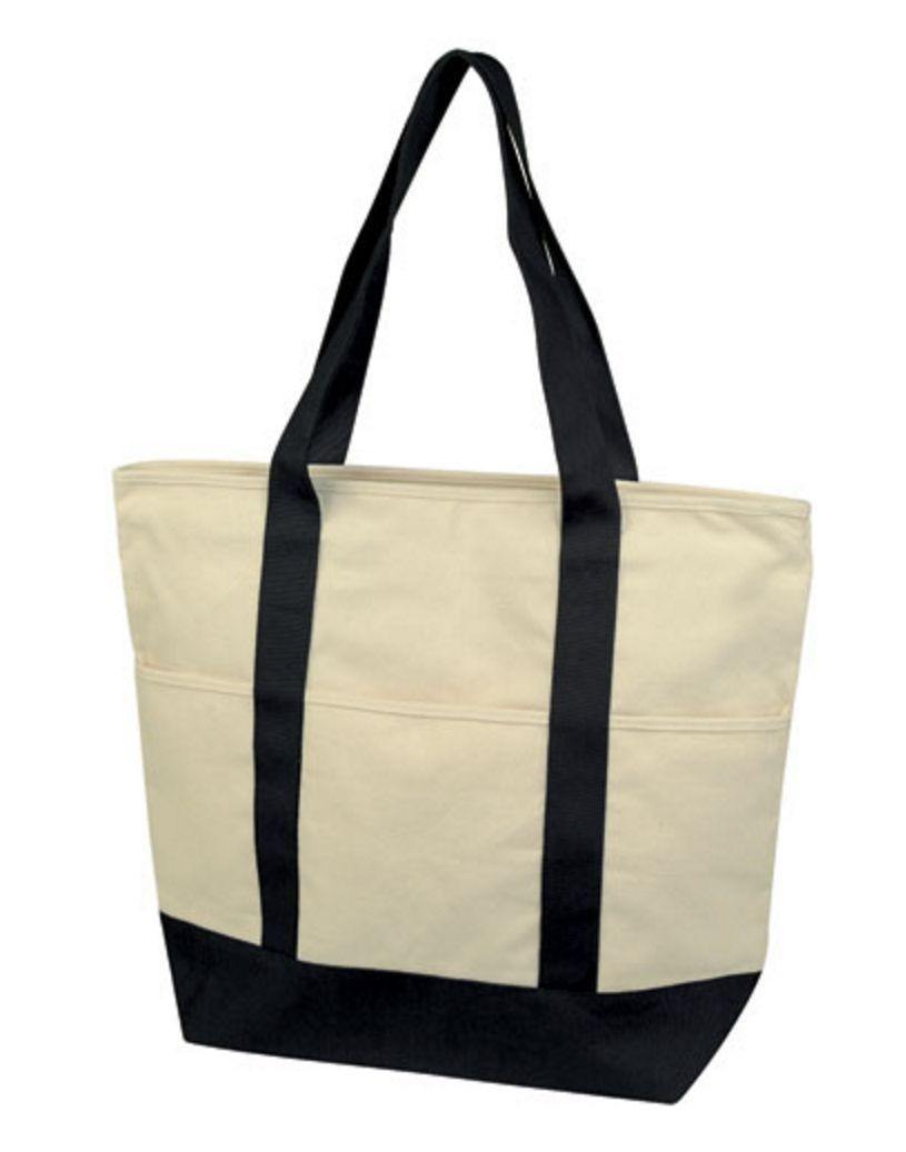 1 Dozen Large 20inch Grocery Shopping Beach Totes Bags Reusable Zippered Cotton Canvas Wholesale-BLACK/NATURAL-