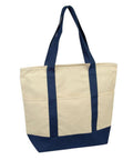 1 Dozen Large 20inch Grocery Shopping Beach Totes Bags Reusable Zippered Cotton Canvas Wholesale-NAVY/NATURAL-