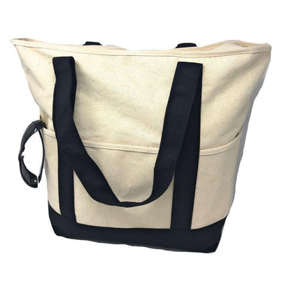 1 Dozen Large 20inch Grocery Shopping Beach Totes Bags Reusable Zippered Cotton Canvas Wholesale-ROYAL/NATURAL-