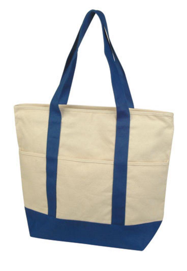 1 Dozen Large 20inch Grocery Shopping Beach Totes Bags Reusable Zippered Cotton Canvas Wholesale-ROYAL/NATURAL-