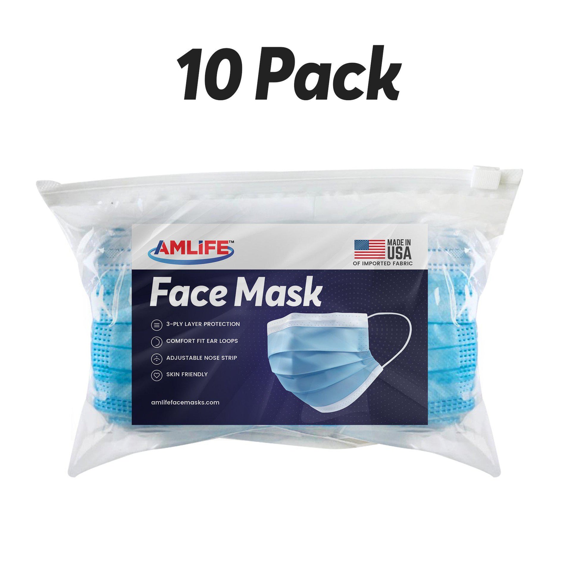 Amlife 5/10/20/50 Packs Face Mask Blue Made in USA Imported Fabric-5 Pack-
