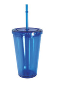 100% Bpa Free Cup Bottle With Straw Double Wall Screw On Lid Water Drinks 16oz-Blue-
