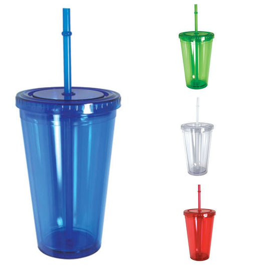 100% Bpa Free Cup Bottle With Straw Double Wall Screw On Lid Water Drinks 16oz-Clear-