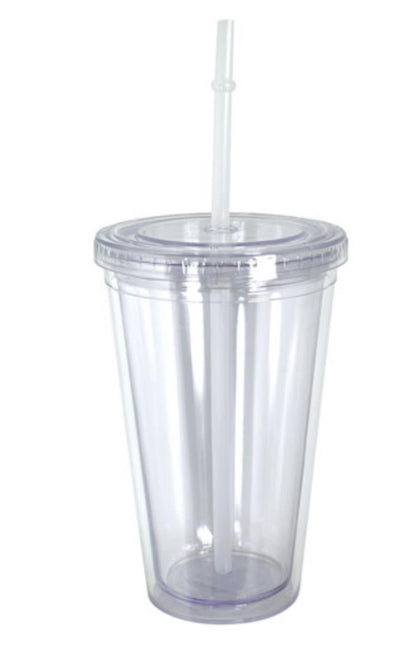 100% Bpa Free Cup Bottle With Straw Double Wall Screw On Lid Water Drinks 16oz-Clear-
