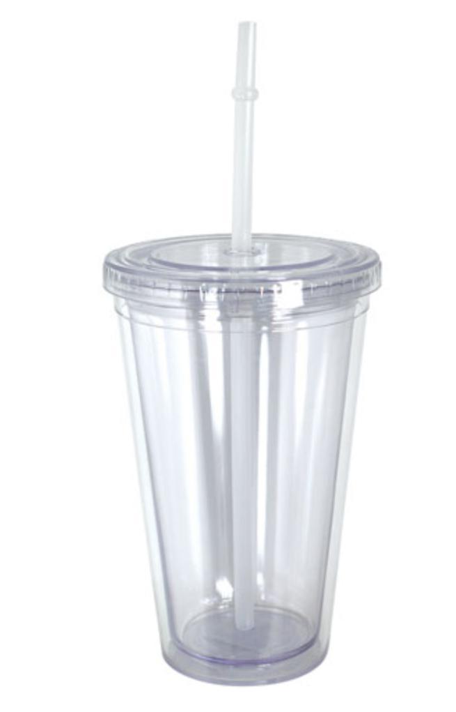 100% Bpa Free Cup Bottle With Straw Double Wall Screw On Lid Water Drinks 16oz-Clear-