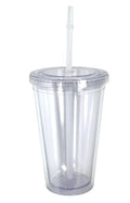 100% Bpa Free Cup Bottle With Straw Double Wall Screw On Lid Water Drinks 16oz-Clear-