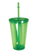 100% Bpa Free Cup Bottle With Straw Double Wall Screw On Lid Water Drinks 16oz-Green-