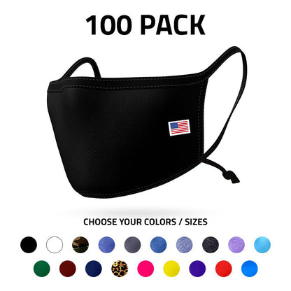 Face Masks Packs Adjustable Reusable Double Layer Washable Made in USA Wholesale Bulk-100 PACK-
