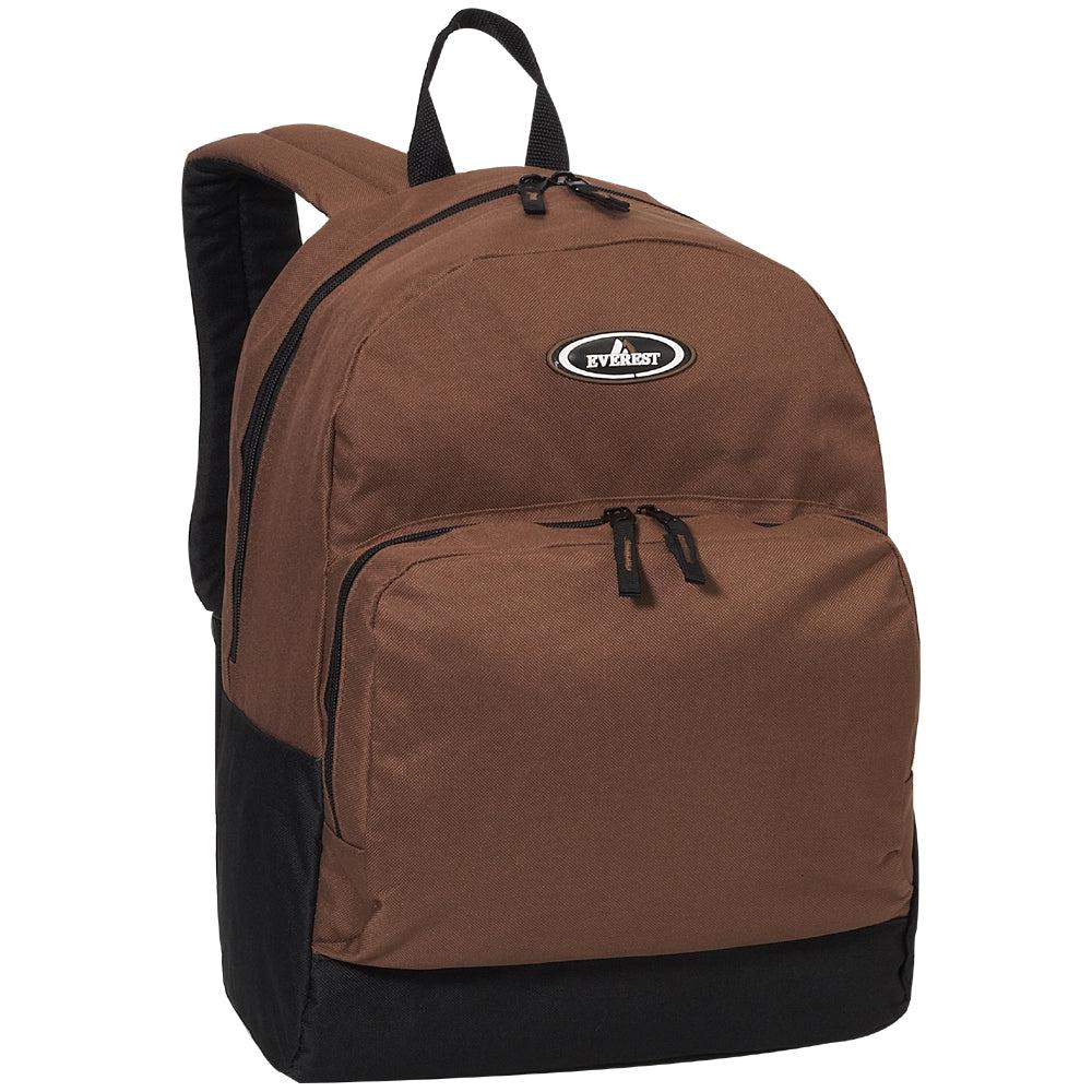Everest Backpack Book Bag - Back to School Classic Two-Tone with Front Organizer-Black-