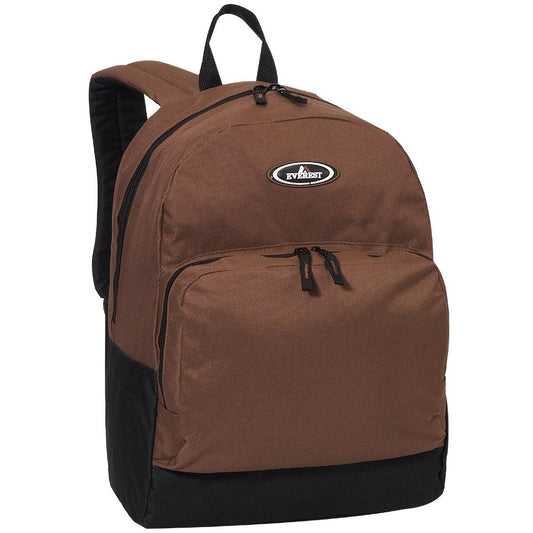 Everest Backpack Book Bag - Back to School Classic Two-Tone with Front Organizer-Black-