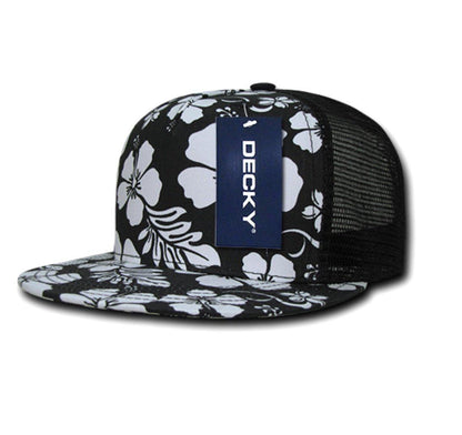 1 Dozen Decky Hibiscus Flower Floral Hawaiian Cotton Trucker Baseball Caps Hats Wholesale Bulk-