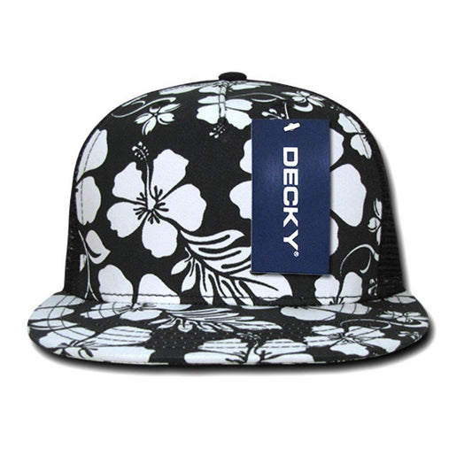 1 Dozen Decky Hibiscus Flower Floral Hawaiian Cotton Trucker Baseball Caps Hats Wholesale Bulk-
