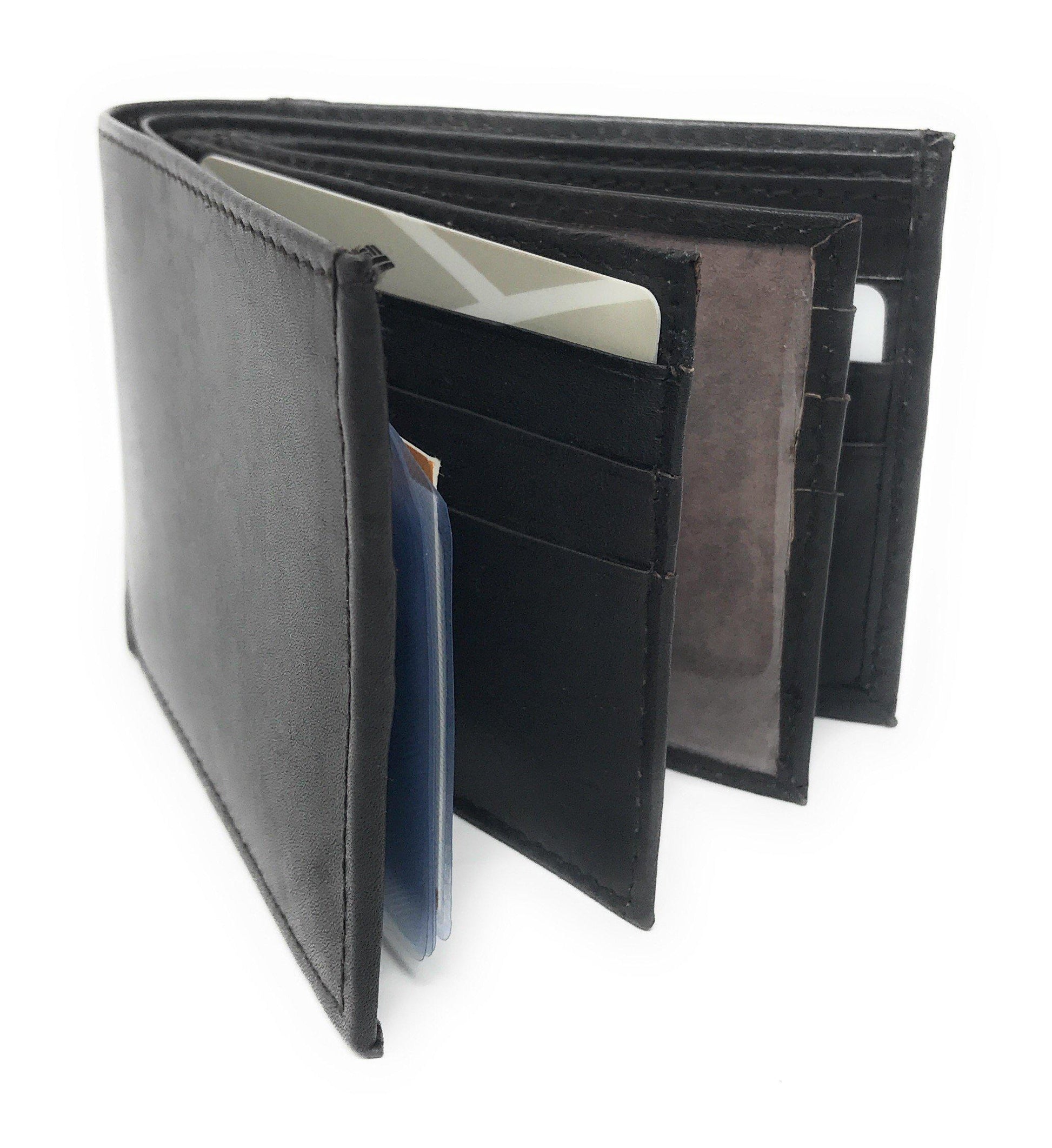 Casaba Genuine Leather Bifold Wallets Cash Slots ID Coin Key Pocket Mens Womens-Black (Double ID)-