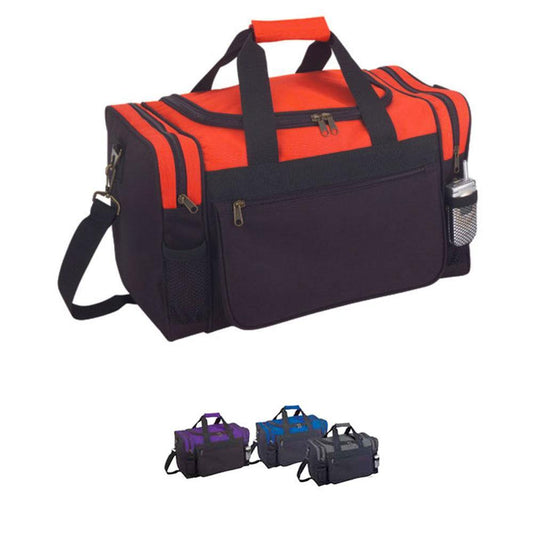 17inch Work Sports Duffle Bags Travel Gym Luggage Carry-On With Side Mesh Pockets-BLACK-