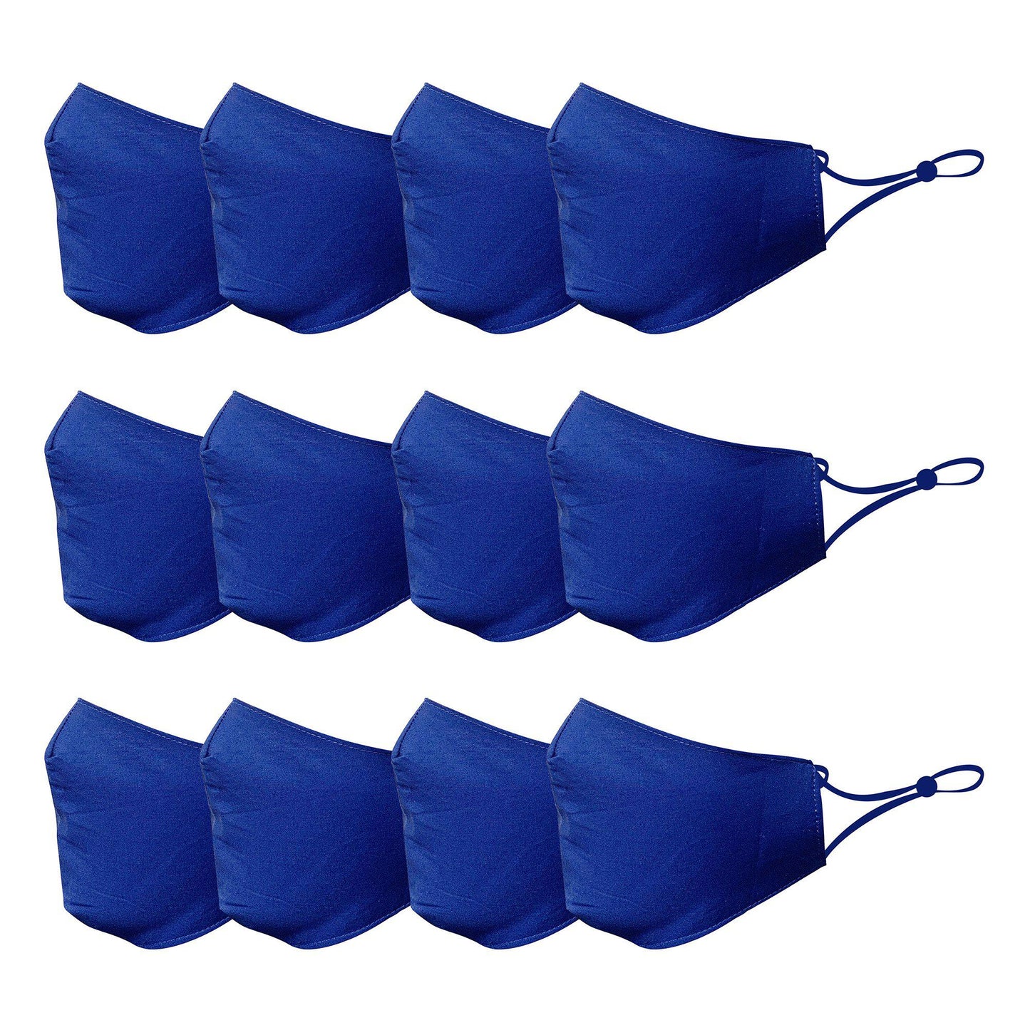 Cotton Face Mask Cloth Masks for Mouth Nose Washable Reusable Double Layer Covering Adjustable Ear Pack Lot-Blue-12 Pack-