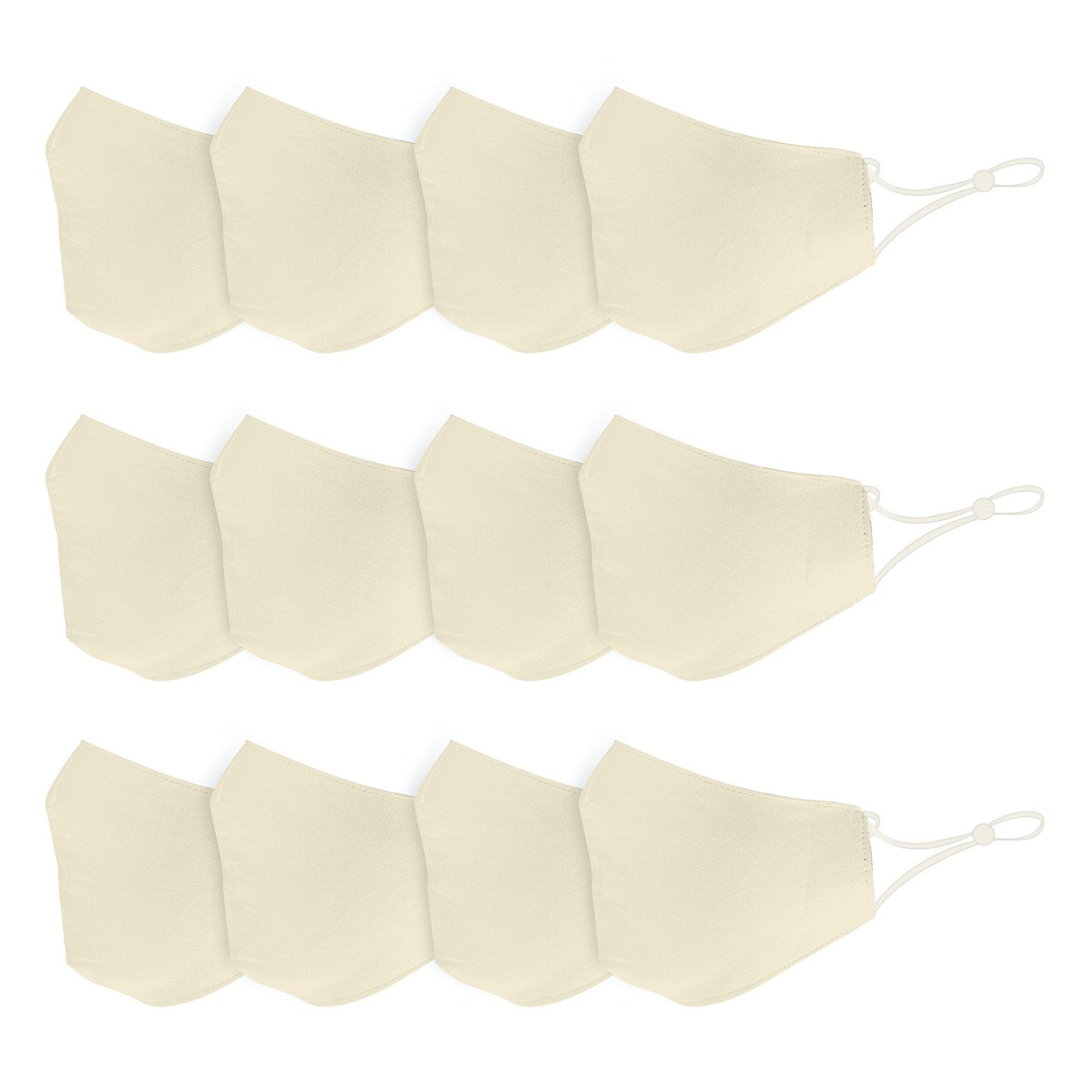 Cotton Face Mask Cloth Masks for Mouth Nose Washable Reusable Double Layer Covering Adjustable Ear Pack Lot-Ivory-12 Pack-