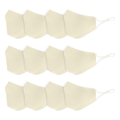 Cotton Face Mask Cloth Masks for Mouth Nose Washable Reusable Double Layer Covering Adjustable Ear Pack Lot-Ivory-12 Pack-