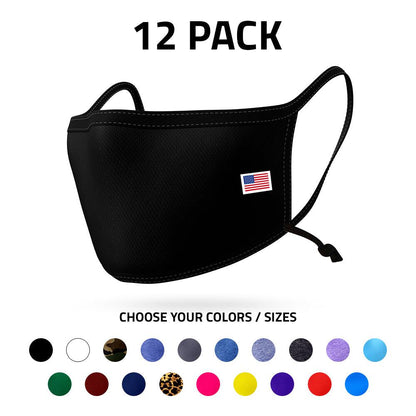 Face Masks Packs Adjustable Reusable Double Layer Washable Made in USA Wholesale Bulk-12 PACK-